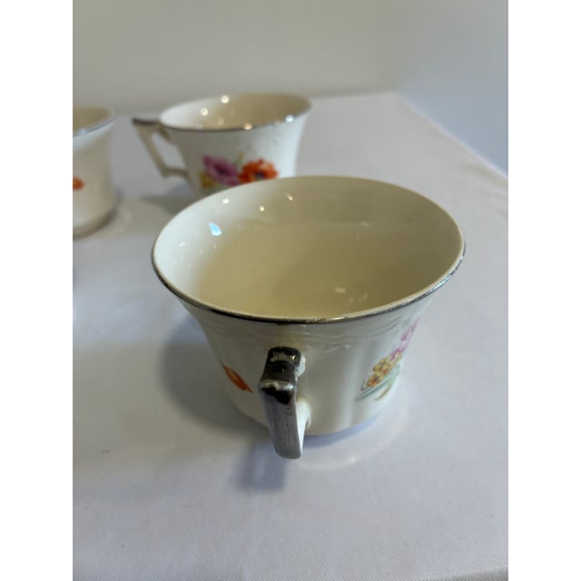 Ivory Vintage Ivory China Teacups With Platinum Trim and Poppy Motif, Set of 6 For Sale - Image 8 of 11