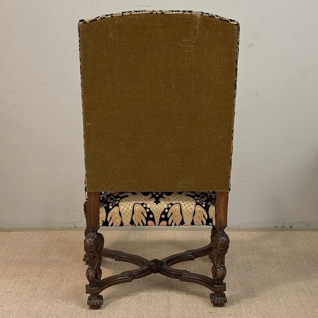 19th Century French Renaissance Revival Hand Carved Oak Armchair For Sale - Image 13 of 17