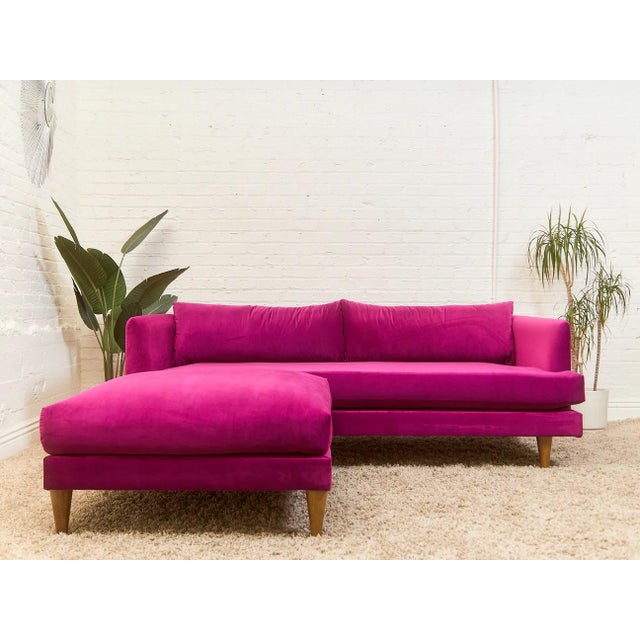 Modern Raspberry Fuschia Velvet Sofa With Ottoman For Sale - Image 3 of 12