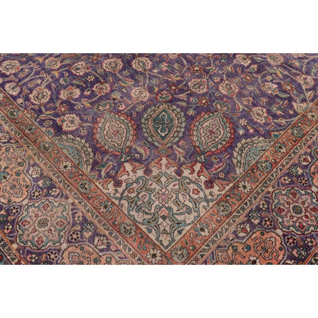 Art Nouveau 1990's Vintage Blue/Rust Wool Rug - 10'3'' X 12'7'' For Sale - Image 4 of 10