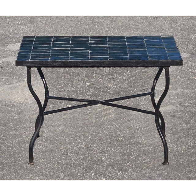 Moroccan Petrol Blue Handcrafted Rectangular Mosaic Tile Accent Table For Sale - Image 3 of 6
