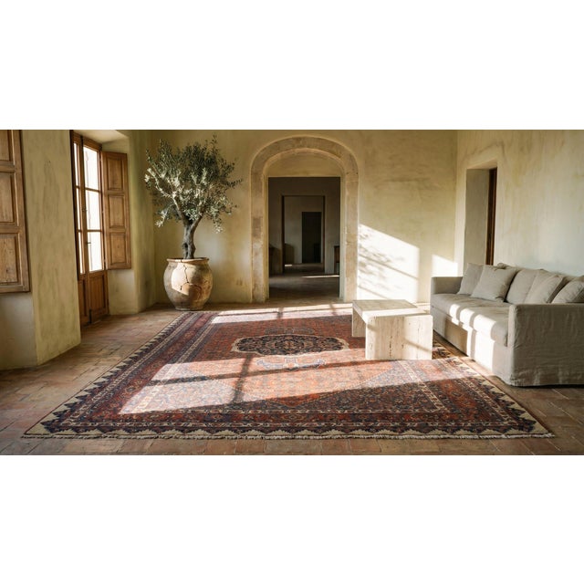 Traditional Red-Ruby Background Color With Medallion Design Antique Persian Bijar Rug For Sale - Image 13 of 15