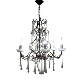 Metal and Murano Glass Six-Light Drop Chandelier, 1950s For Sale