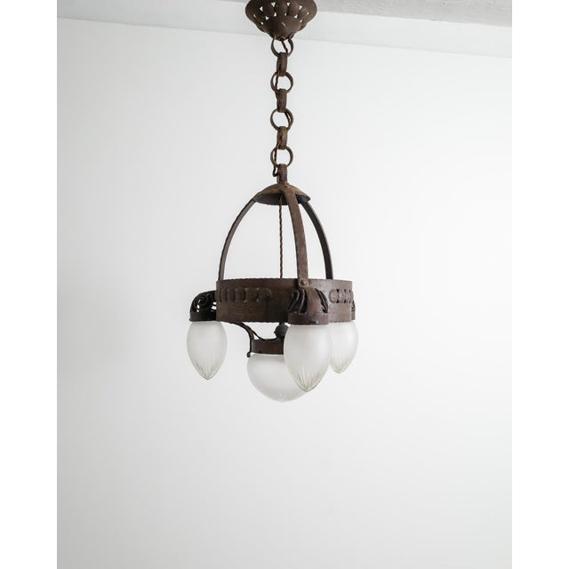 Swedish Modern Pendant Lamp in Iron and Glass by Böhlmarks, 1910s For Sale - Image 9 of 9
