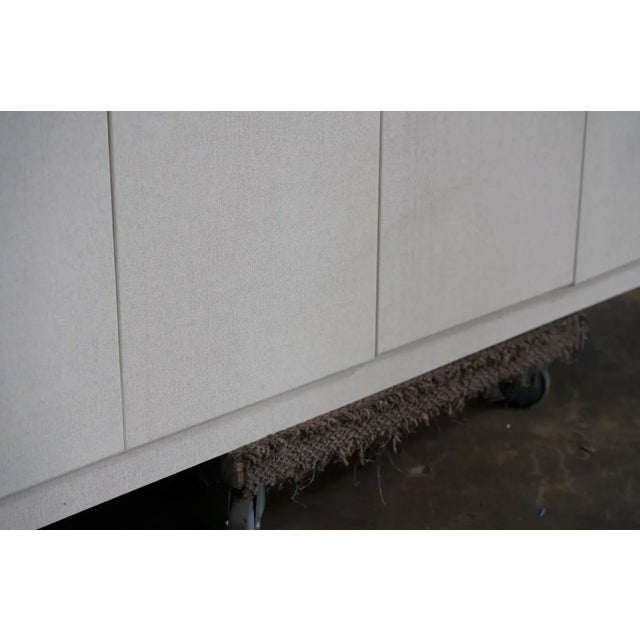 Late 20th Century Contemporary Painted Raffia Motorized Lift Bar Cabinet | Illuminated Entertaining Credenza | Hidden Cocktail Station For Sale - Image 15 of 15