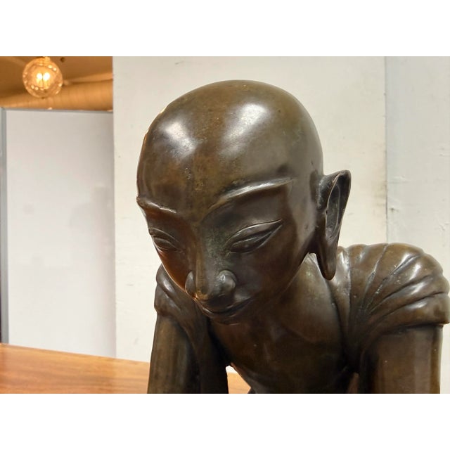 Metal Mid 20th Century Bronze Burmese Monk Statues, Pair For Sale - Image 7 of 12