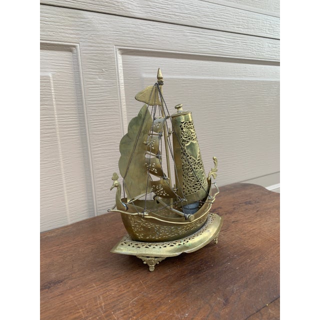 Vintage German Brass Sailing Ship Nightlight | an English Coastal Curiosity For Sale - Image 9 of 12