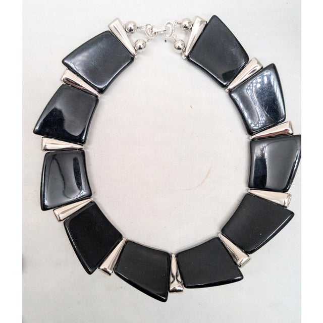 Vintage 1988 Signed Napier Rhodium Plated Black Wedge Collar Necklace For Sale In Philadelphia - Image 6 of 7