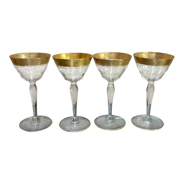 1930s Tiffin Gold-Rimmed Champagne Coupes Set of 4 For Sale