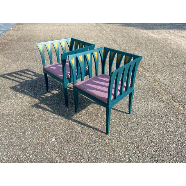 Art Nouveau Vintage Eliel Saarinen "Blue" Chairs- A Pair. For Sale - Image 3 of 12