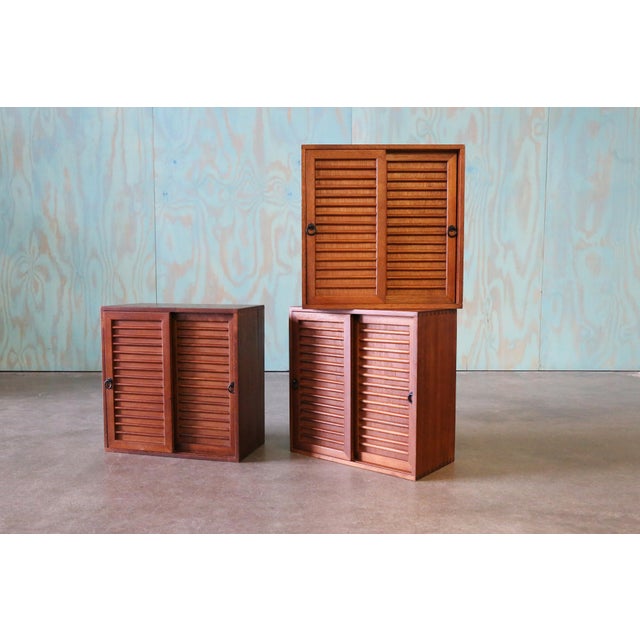 Studio Made Walnut Mid Century Modern 2 Sided Cabinets Set of 3 For Sale - Image 11 of 13