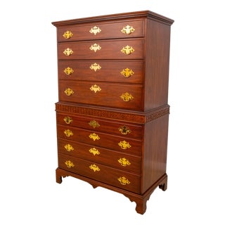 Henkel Harris Cherry Chippendale Perkins Highboy Chest on Chest For Sale