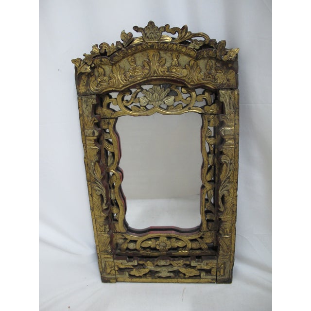 Antique Chinese Carved Lotus Flower Gilt Wood Wall Hanging Mirror For Sale - Image 11 of 11