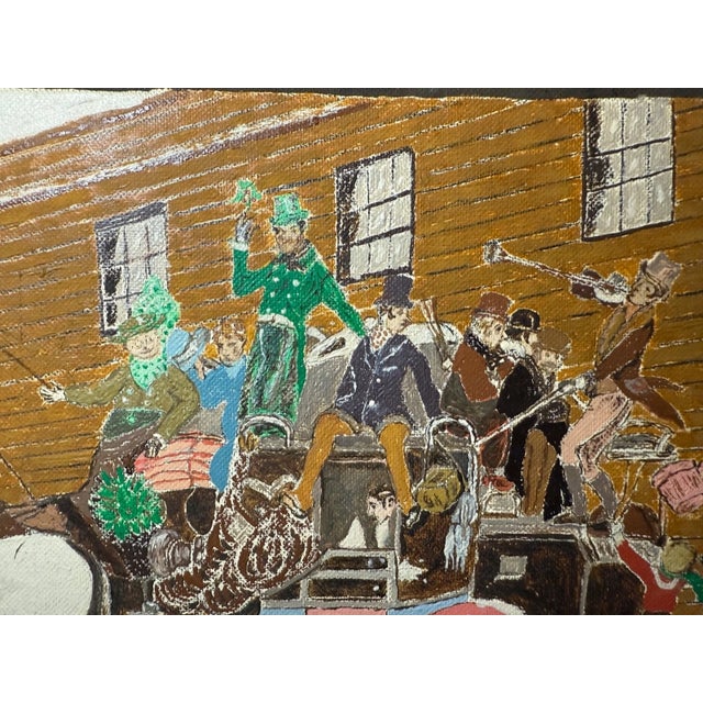 Figurative Vintage Original Robinson Village Cityscape Chariot Oil Painting on Canvas Board For Sale - Image 3 of 13