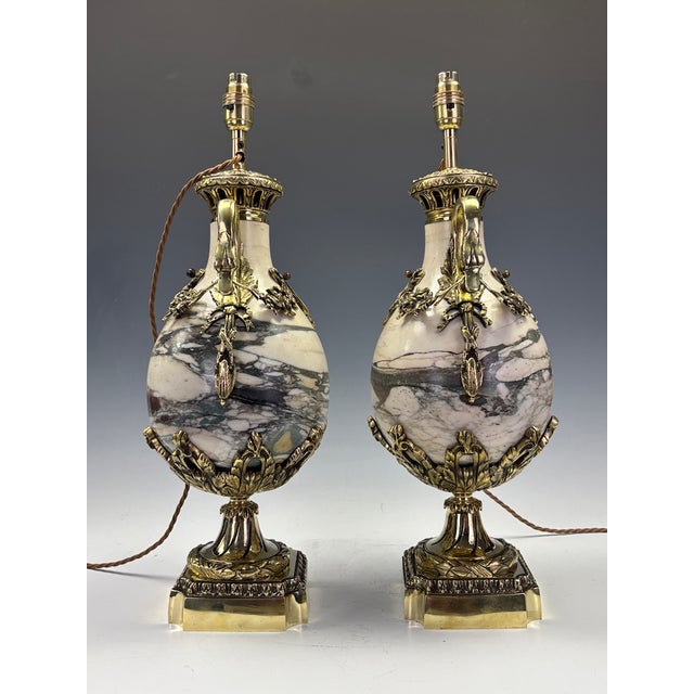 Late 19th Century French Neoclassical Marble and Ormolu Urn Lamps, 1850, Set of 2 For Sale - Image 6 of 18