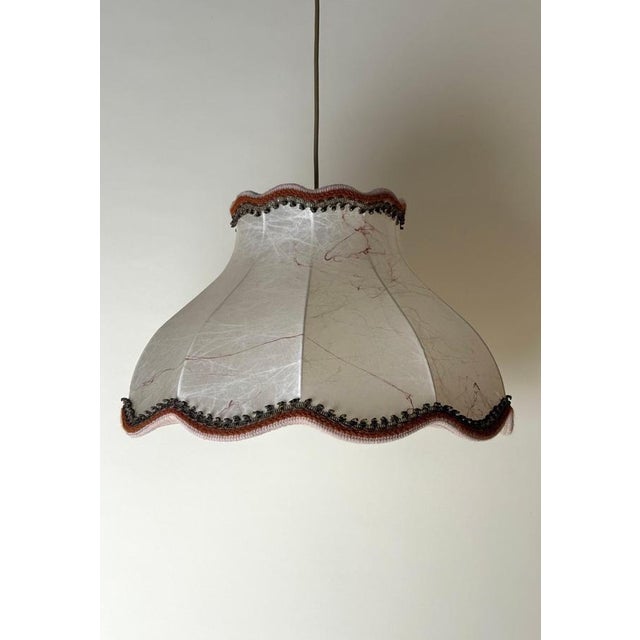 Gold Vintage Fabric with Red Threads Cocoon Pendant Lamp, 1970s For Sale - Image 8 of 14