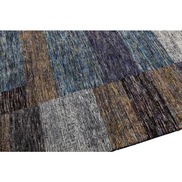 Modern Apadana's Safi Collection Handmade Abstract Earthy Tone Designed Wool Rug For Sale In New York - Image 6 of 11