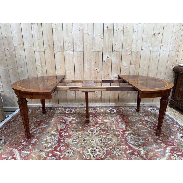 Louis XVI Extendable Oval Table Walnut and Burl Marquetry For Sale - Image 5 of 8