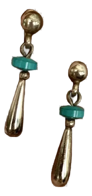 1970s Sterling and Turquoise Drop Earrings, A Pair