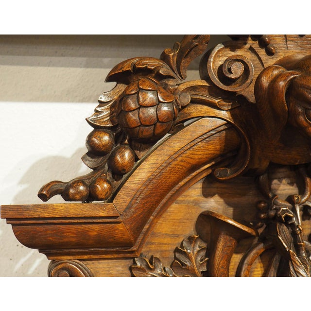 Brown Circa 1900 Carved French Oak Overdoor Panel With Dog and Hunt Trophy For Sale - Image 8 of 15