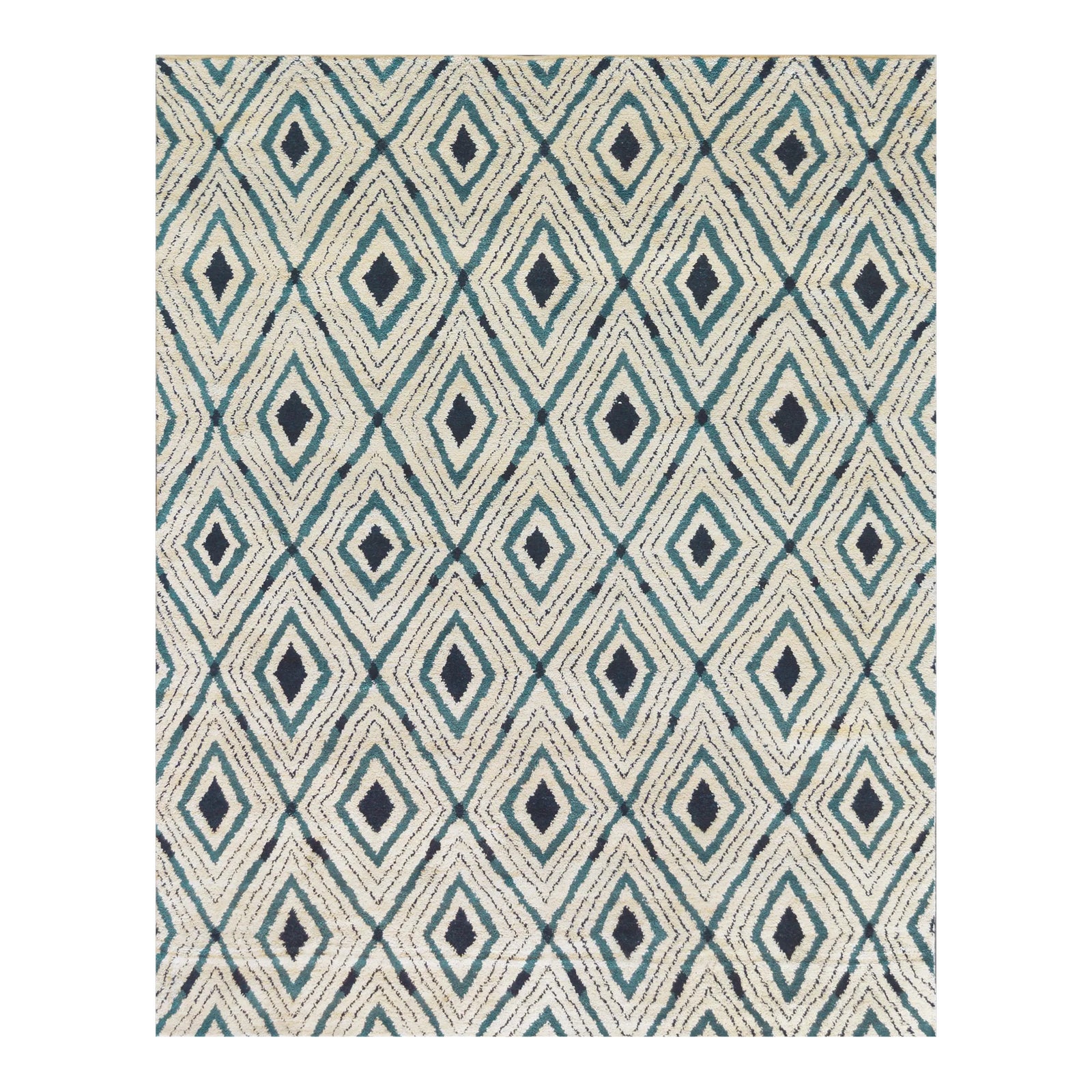 Modern Diamond Pattern Wool Handwoven Rug | Chairish