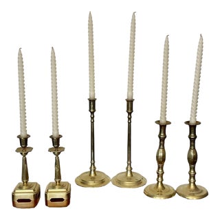 1970s Set of 6 Brass Candlesticks Set For Sale