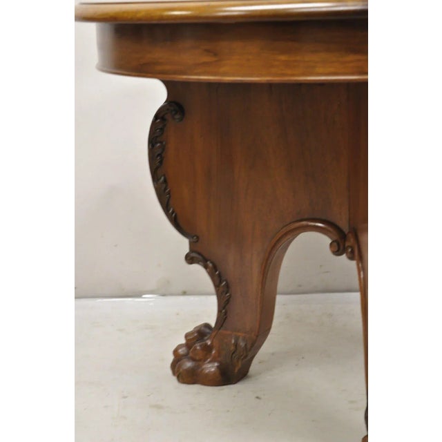 Brown 1900s Antique German Renaissance Revival Carved Walnut Paw Feet Round Center Table For Sale - Image 8 of 12