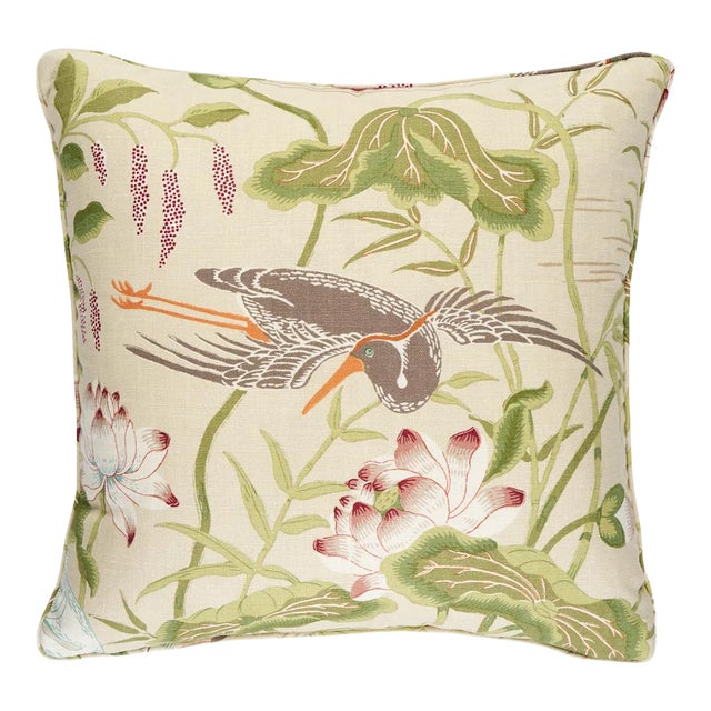 Schumacher Lotus Garden Pillow 22" in Parchment For Sale