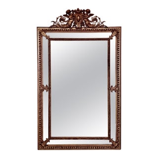 French 19th Century Large Vertical Gold Gilt Mirror with Cherub crest For Sale