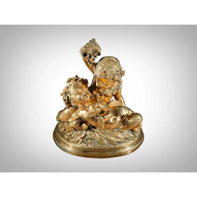 Metal Gilded Bronze Allegory of Harvest with Two Children Figurine, 1880s For Sale - Image 7 of 13