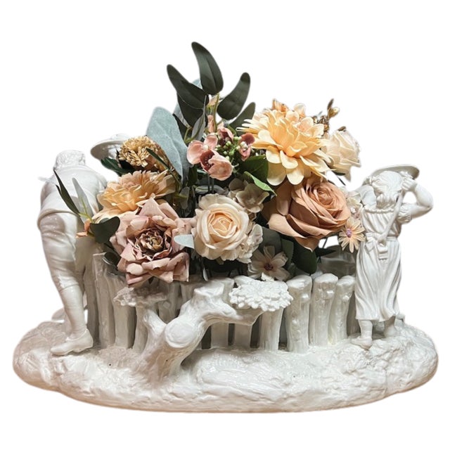 Antique White Porcelain Picket Fence Centerpiece With Courting Couple and Children Royal Worcester 1890 For Sale - Image 12 of 18