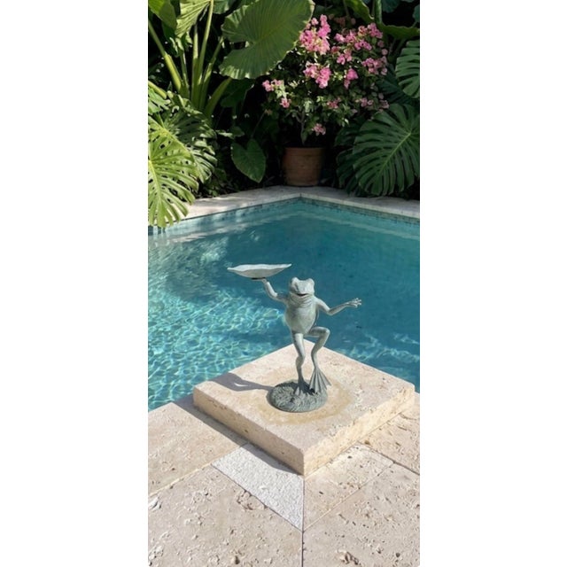 Whimsical Vintage Verdigris Bronze Dancing Frog Garden Sculpture & Bird Bath For Sale - Image 12 of 12