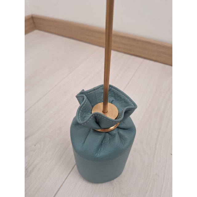 Brass and Blue Leather Doorstops attributed to Luigi Caccia Dominioni for Azucena, 1980s, Set of 2 For Sale - Image 6 of 7