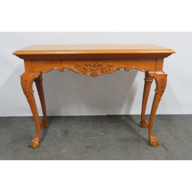 Brown Chippendale Style Inlaid Pine Console Table For Sale - Image 8 of 8