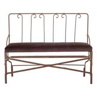 1940s French Wrought Iron Hall Bench For Sale