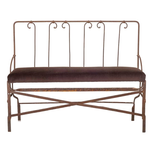 1940s French Wrought Iron Hall Bench For Sale