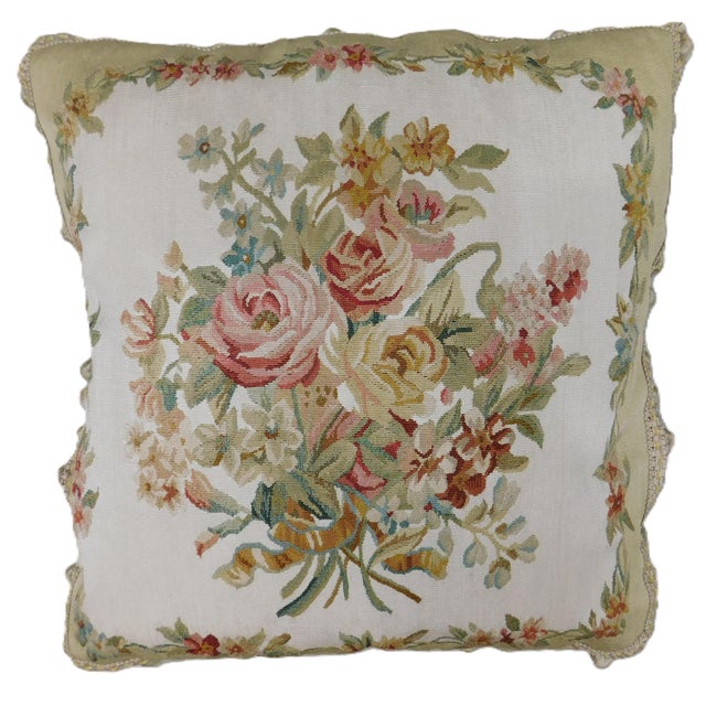French A Matching Pair of Handmade Aubusson Silk Cushions. 20"x 20" For Sale - Image 3 of 13