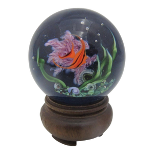 David P Salazar Glass 3d Ocean Angel Fish Marble Paperweight on Stand