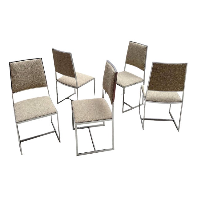 Dining Chairs in Chrome and Bouclé, 1970s, Set of 5 For Sale