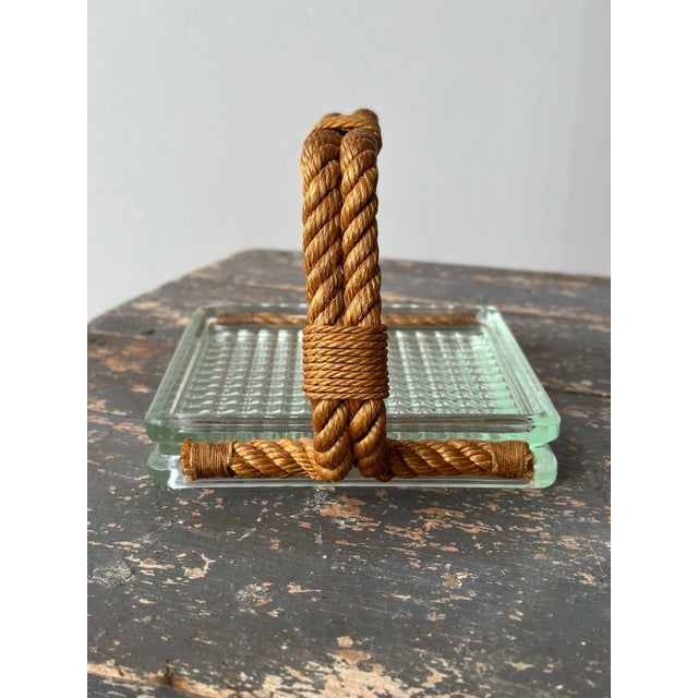 Glass Vintage Cast Glass Vide Poche With Rope Handle Attributed to Audoux Minet, Circa 1960s For Sale - Image 7 of 12