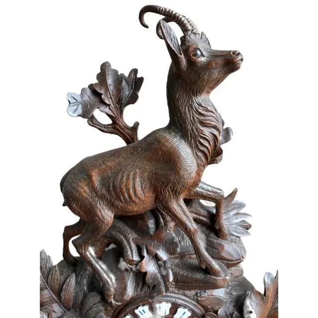 Cabin Late 19th Century Swiss Black Forest Hand-Carved Clock, Alpine Carved Case For Sale - Image 3 of 9