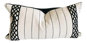 Perennials White & Black Nautical Woven Pin Stripe With Thibaut Ripley Appliqué Trim Lumbar Pillow Cover