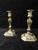 19th century antique Rococo style brass candle sticks with nice patina. Wear consistent with age and use.