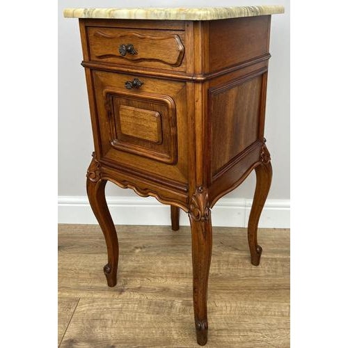 Gold French Bedside Tables in Walnut with Marble Top, Set of 2 For Sale - Image 8 of 18