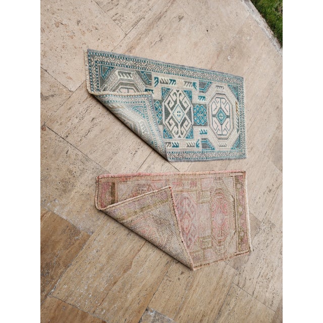 Sky Blue 1980s Petite Turkish Hand-Knotted Wool Rugs - a Pair For Sale - Image 8 of 8