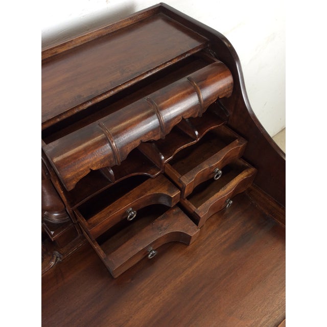 Chippendale Vintage Walnut Chippendale Style Open Front Writing Desk With Brass Hardware For Sale - Image 3 of 18