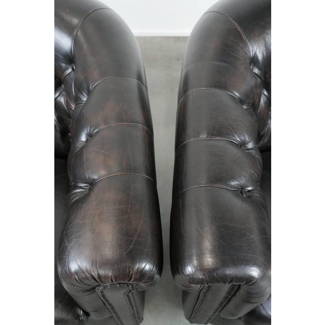 Black Vintage Chesterfield Club Chairs in Dark Cowhide Leather, Set of 2 For Sale - Image 8 of 15