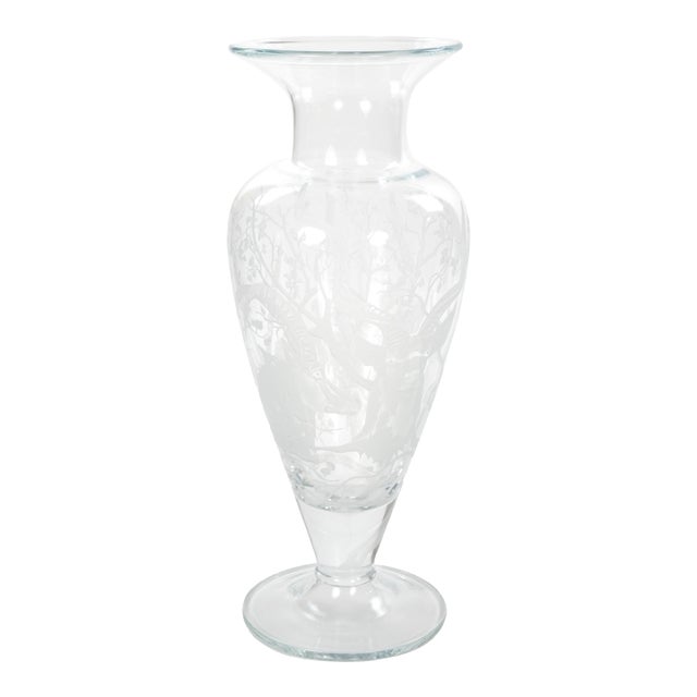 Large 20th Century Decorative Vase With Etched Antelopes by Erika Van Dewark For Sale