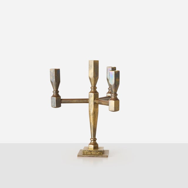 Description Description Four-Arm Brass Candelabra by Lars Bergsten for Gusums Bruk Sweden, 1979 Four-arm patinated brass...