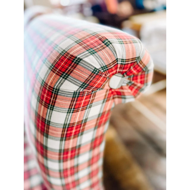 Vintage Ashley Manor Pair of Red, White and Green Plaid Slipper Side Chairs For Sale - Image 10 of 12